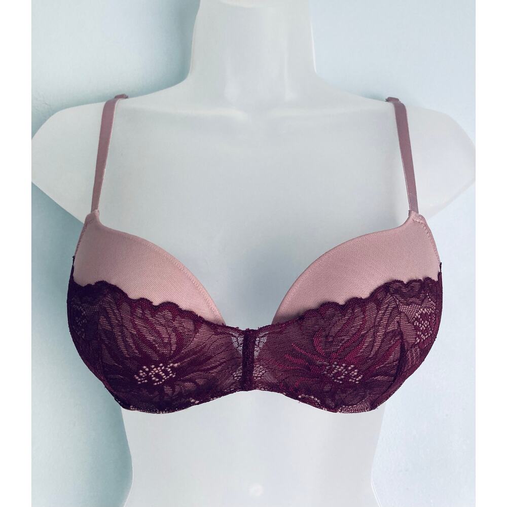 Adore Me Push Up Bra 32C Purple and Maroon Lace